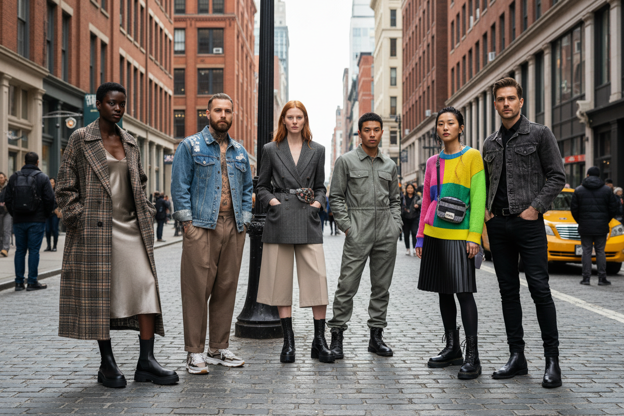 ludzie w ubraniach modele pozują na ulicy